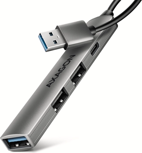 Axagon hue-sta αλουμινένo USB hub 4× θύρες (1× USB‑A 5 Gbps, 2× USB‑A 2.0, 1× USB‑C 2.0) με καλώδιο 12 cm