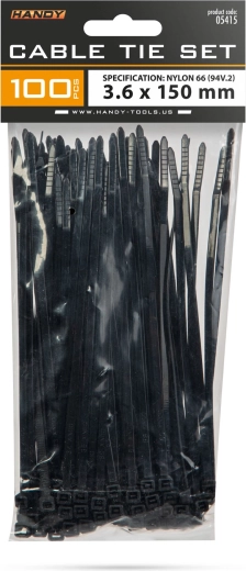 Μαύρα δεματικά καλωδίων 150 × 3,6 mm, 100 τεμάχια