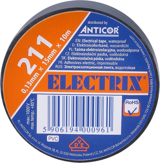 Solight μονωτική ταινία 15 mm x 0,13 mm x 10 m μαύρη