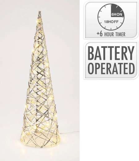Διακοσμητική LED πυραμίδα 40 cm με ασημί επιφάνεια και χρονοδιακόπτη