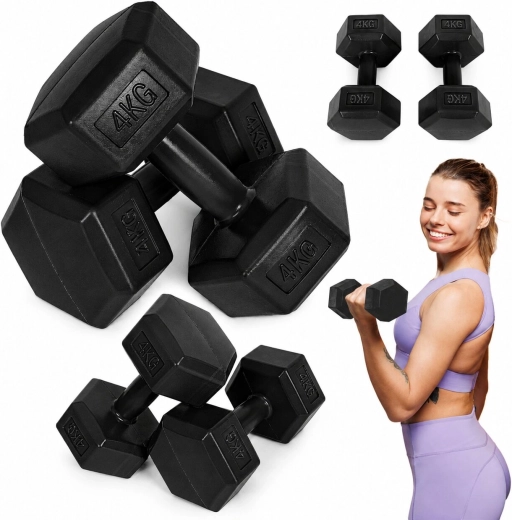 Εξάγωνοι αλτήρες MOVEPRO 2×4 kg (μαύροι)