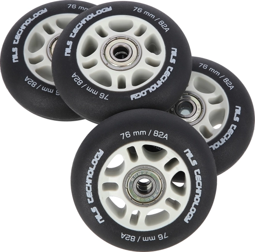 Ματ ρόδες για inline πατίνια NILS Extreme 76 mm 82A με ρουλεμάν ABEC 9, μαύρες, σετ 4 τεμ.