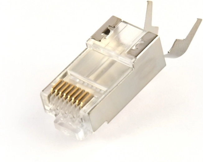 Διαμπερείς θωρακισμένοι σύνδεσμοι RJ45 CAT7, επιχρυσωμένες επαφές 15 μm, συσκευασία 100 τεμ.