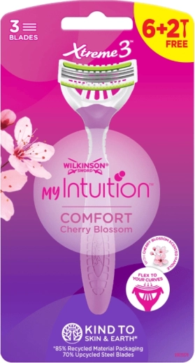 Γυναικείο ξυραφάκι μίας χρήσης WILKINSON Xtreme3 Intuition Comfort Cherry Blossom, 8 τεμ.