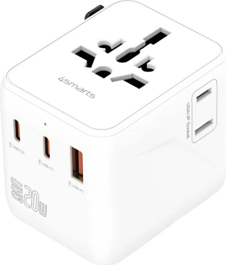 Ταξιδιωτικός αντάπτορας 20W GaN NOMAD με 2x USB‑C και 1x USB‑A