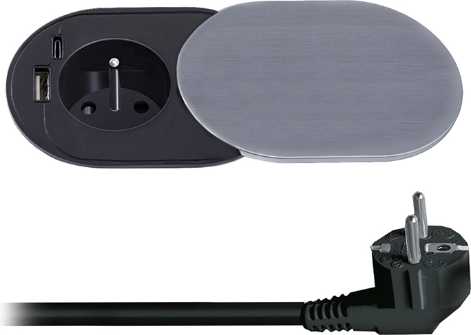 Solight εντοιχιζόμενη πρίζα 230 V με USB-A και USB-C PD 20 W με συρόμενο καπάκι, 2 m, ασημί