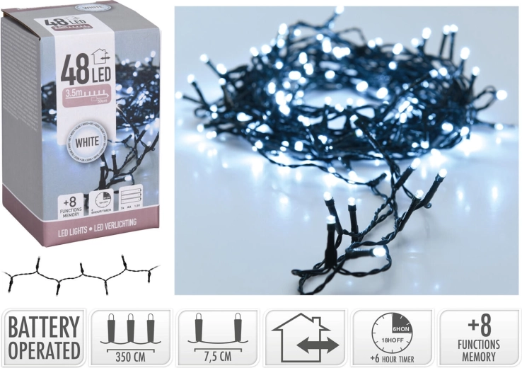 Χριστουγεννιάτικη LED γιρλάντα 3,5 m, ψυχρό λευκό, 48 LED, 8 λειτουργίες με χρονοδιακόπτη