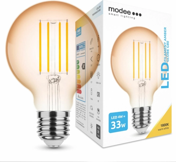 LED λαμπτήρας νήματος Modee Amber Globe G80 4W E27, 360 lm, θερμό λευκό