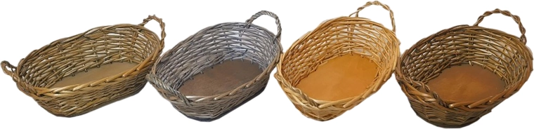 Οβάλ καλαθάκι από βερνικωμένη λυγαριά 30 × 20 × 12 cm με χερούλια
