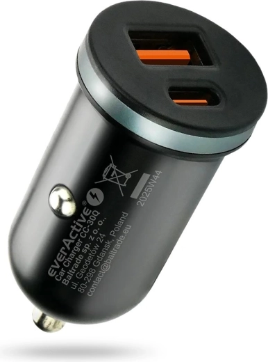 Φορτιστής αυτοκινήτου everActive CC-30Q 35 W με USB-A QC 3.0 και USB‑C PD, μαύρο