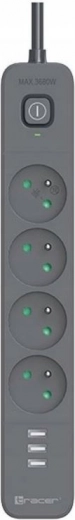 Προστασία υπέρτασης TRACER Power Line+ mobile ready 1,5 m (4 πρίζες + 3x USB A, 5V 2,4A)