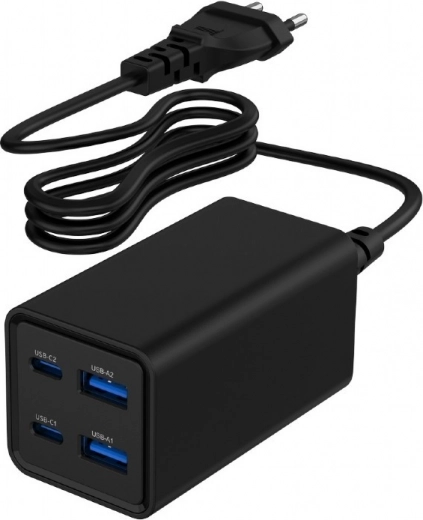 Καθολικός φορτιστής 65W GaN 2xUSB-A 2xUSB-C γρήγορη φόρτιση μαύρος
