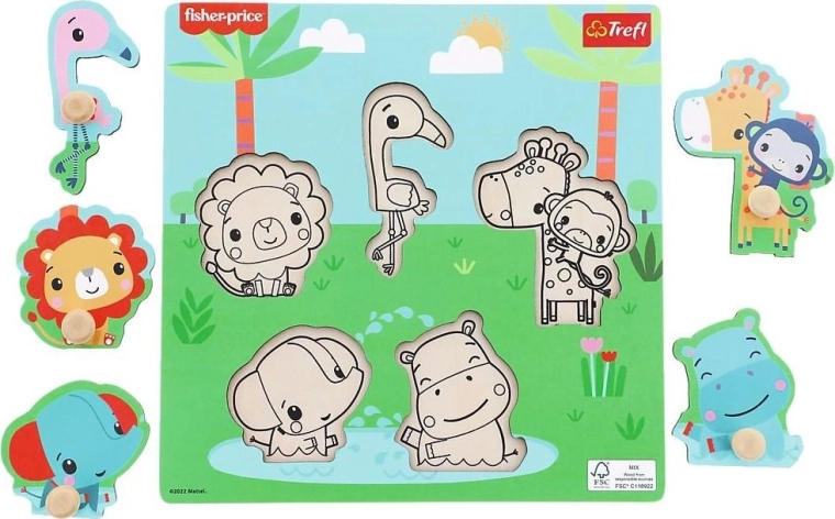 Ξύλινο παζλ ενθέτων FISHER-PRICE με λαβές, 5 τεμάχια