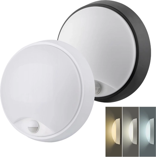Solight εξωτερικό φωτιστικό LED με αισθητήρα κίνησης και επιλογή CCT, 15/18/20 W, 1800 lm, 22 cm, μαύρο/λευκό