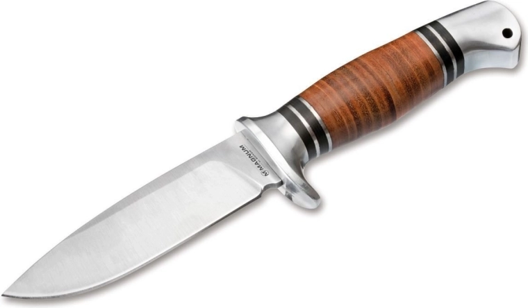 Κυνηγετικό μαχαίρι Magnum Leatherneck Hunter 11,2 cm, σατινέ, δερμάτινη λαβή, θήκη από νάιλον