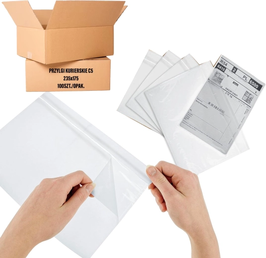 Αυτοκόλλητοι φάκελοι courier C5 235 × 175 mm, διάφανες προστατευτικές θήκες, 100 τεμ.