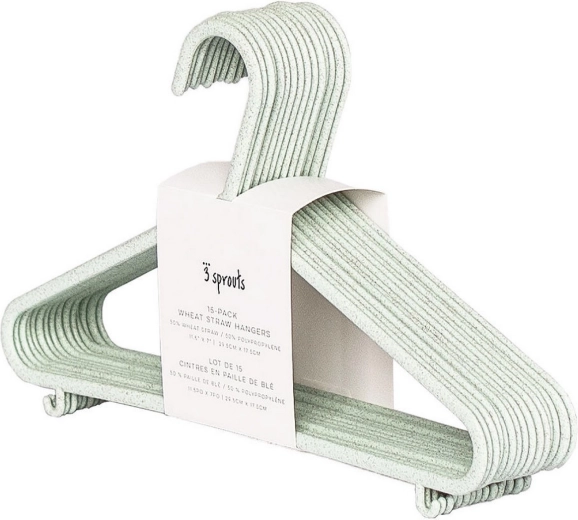 3 Sprouts παιδικές κρεμάστρες από άχυρο σιταριού Seafoam, 15 τεμ.