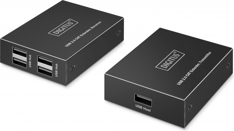 Επεκτατής USB 2.0 μέσω καλωδίου CAT 6 έως 150 m, 4× USB‑A, 1× RJ45 Gigabit Ethernet – σετ πομπού/δέκτη