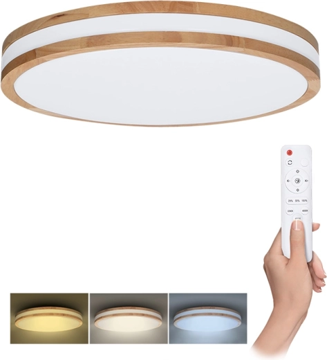 Solight LED φωτιστικό οροφής/τοίχου Woody με τηλεχειριστήριο, 48 W, 38 cm, ρυθμιζόμενης έντασης, αλλαγή θερμοκρασίας φωτός