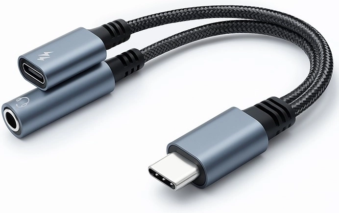 USB-C αντάπτορας 2σε1 με υποδοχή 3.5mm Jack και PD 15W - 10cm