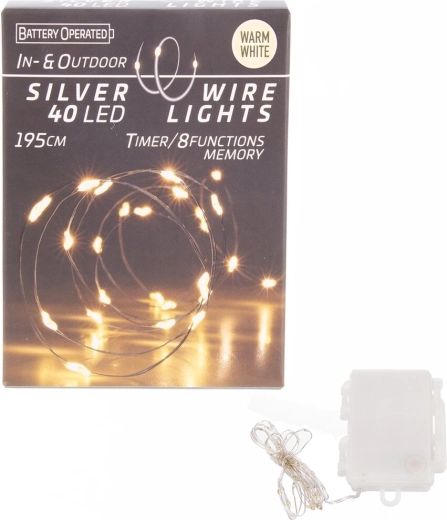 LED φωτάκια σε λεπτό σύρμα 40 LED θερμό κίτρινο με χρονοδιακόπτη για εσωτερική και εξωτερική χρήση