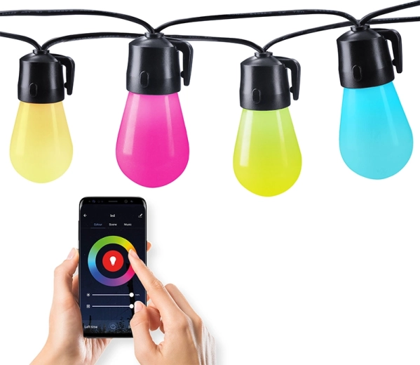 Solight έξυπνη εξωτερική φωτεινή αλυσίδα LED RGB με 15 λαμπτήρες Bluetooth 20 m