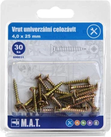 Καθολική βίδα ξύλου με πλήρες σπείρωμα 4,0 × 25 mm, γαλβανισμένη (30 τεμ.)