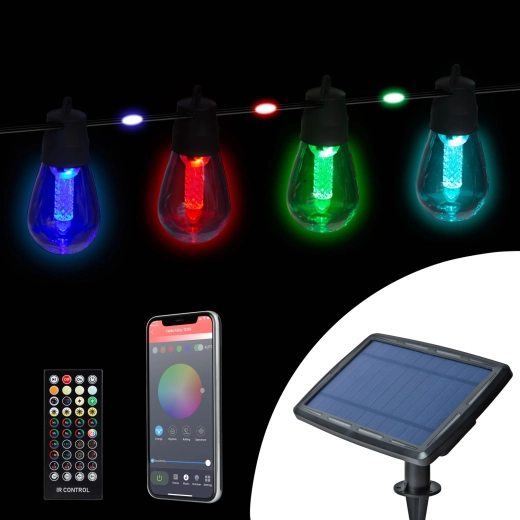 Έξυνη ηλιακή φωτεινή γιρλάντα με πολύχρωμα RGB LED, 14,5 m, Bluetooth