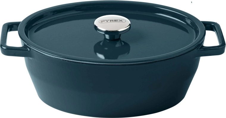 Μαντεμένια κατσαρόλα Pyrex με καπάκι 24 cm, 4 l, σκούρο πράσινο