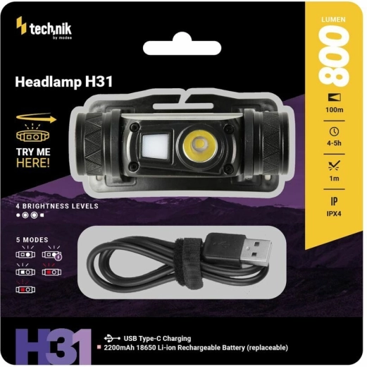 Technik MT-H31 φακός κεφαλής με OSRAM P9 LED, κόκκινο φως και USB-C (800 lm)