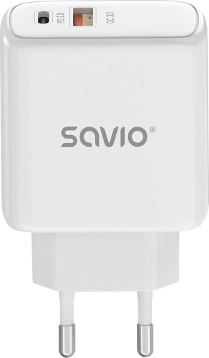 Φορτιστής τοίχου 20 W SAVIO LA-12 με USB-C PD και USB-A QC