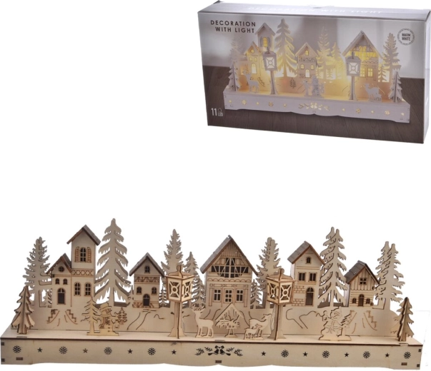 Ξύλινο σπιτάκι με φωτισμό LED καφέ 45 × 6 × 15 cm
