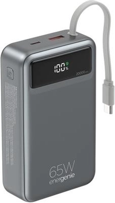 Powerbank 20.000 mAh με ενσωματωμένο καλώδιο, PD 65 W και οθόνη LCD, μαύρη