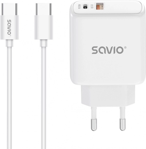 Φορτιστής τοίχου 30W με USB‑C PD και USB‑A QC + καλώδιο USB‑C – Savio
