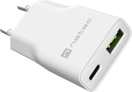Natec Ribera GaN slim επιτοίχιος φορτιστής 20 W USB-C + USB-A