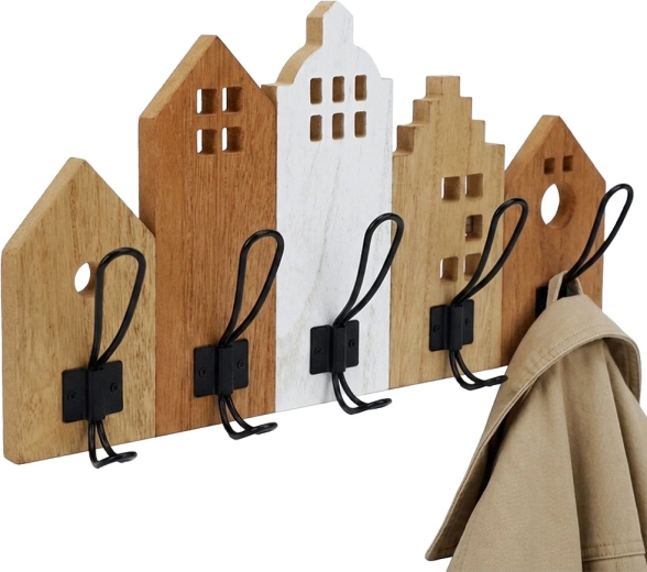Κρεμάστρα τοίχου με μοτίβο σπιτιών Home Styling Collection 48 × 8 × 26 cm - 1 τεμάχιο