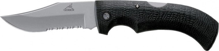 Gerber Gator ανθεκτικός πτυσσόμενος τουριστικός σουγιάς 9,5 cm με οδόντωση, μαύρος, GFN, νάιλον θήκη