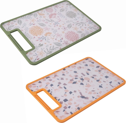 Πλαστική επιφάνεια κοπής TORO 29,3 × 19,5 cm, διπλής όψης, αντιολισθητική, σχέδιο Botanica Terrazzo