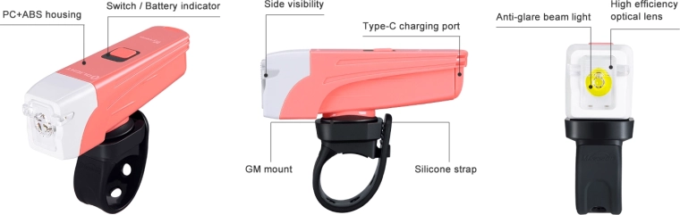 Μπροστινό ποδηλατικό φως OLIGHT Wyvern ροζ, 300 lm, USB‑C
