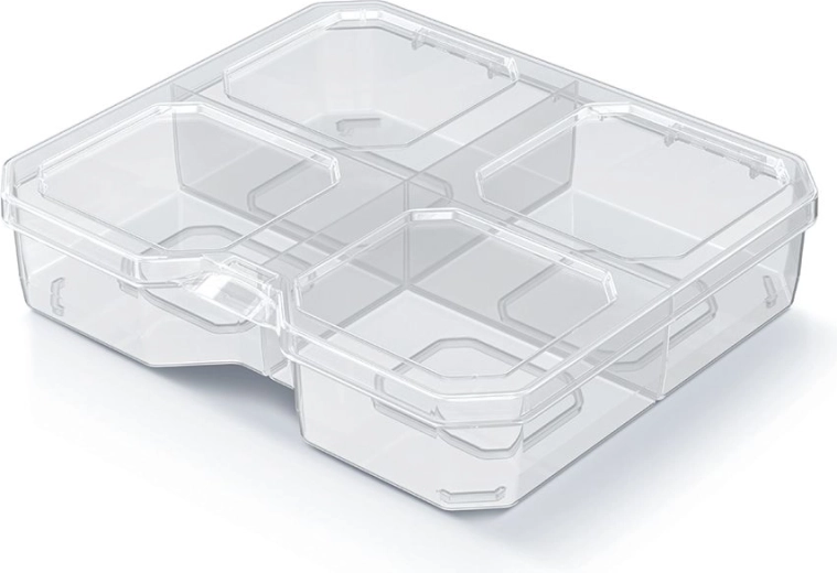 Πλαστικός οργανωτής SQR box με 4 θήκες 15,6 × 14 × 3,5 cm, διάφανος