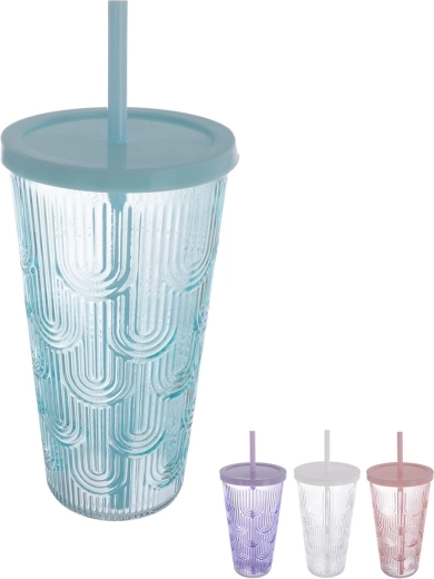 Ποτήρι με πλαστικό καπάκι και καλαμάκι 0,48 l – μίξη χρωμάτων