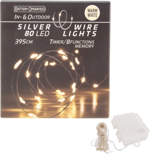 LED φωτεινή γιρλάντα σε σύρμα 80 LED, θερμό κίτρινο, IN/OUT με χρονοδιακόπτη