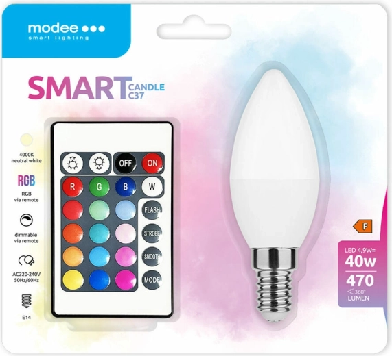 Έξυπνη LED λάμπα Modee Candle C35 4,9 W E14 RGB+W 470 lm με τηλεχειριστήριο
