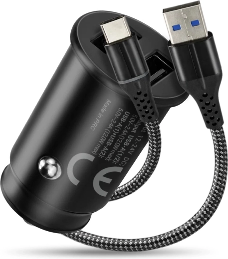 Φορτιστής αυτοκινήτου everActive CC-25C με 2× USB‑A 12 W + καλώδιο USB‑C