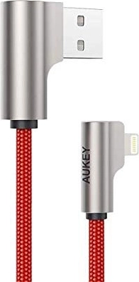 Κόκκινο νάιλον καλώδιο USB - Lightning 2 m με γωνία 90 μοιρών