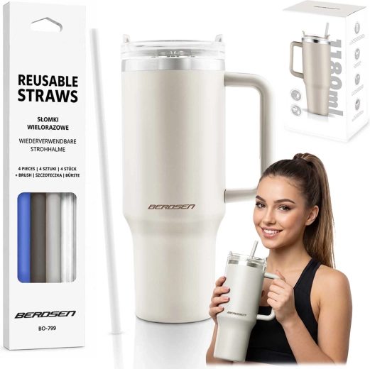 Berdsen κενό θερμός-κούπα 1180 ml με σετ καλαμακιών, κρεμ