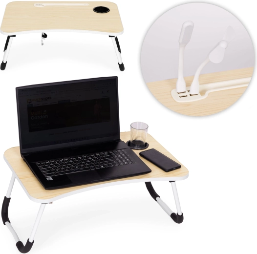 Πτυσσόμενο τραπεζάκι για laptop 60 × 40 cm με λαμπάκι και ανεμιστήρα ModernHome