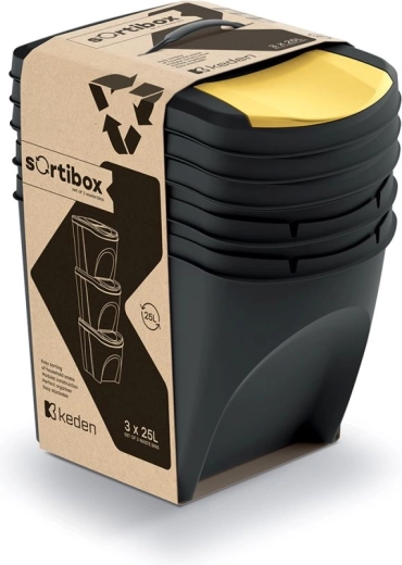 Σετ κάδων διαλογής Prosperplast Sortibox 3×25 l, μαύρο ανακυκλωμένο