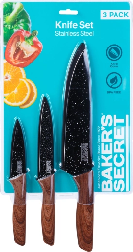 Σετ 3 μαχαιριών κουζίνας Baker's Secret με προστατευτικά λεπίδων