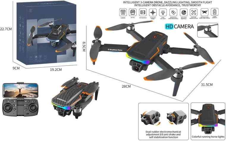 Drone με HD κάμερα με τηλεχειρισμό, αναδιπλούμενο τετρακόπτερο με εφαρμογή